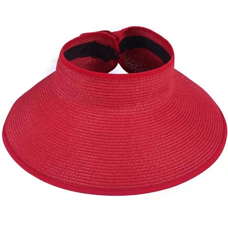 Wholesale Summer Beach Empty Open Top Straw Hats Women Foldable Large Brim UV Protection Sun Visors Hats