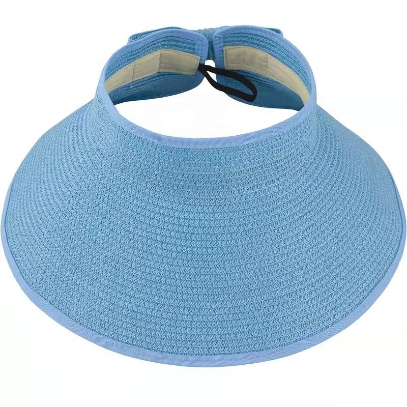 Wholesale Summer Beach Empty Open Top Straw Hats Women Foldable Large Brim UV Protection Sun Visors Hats