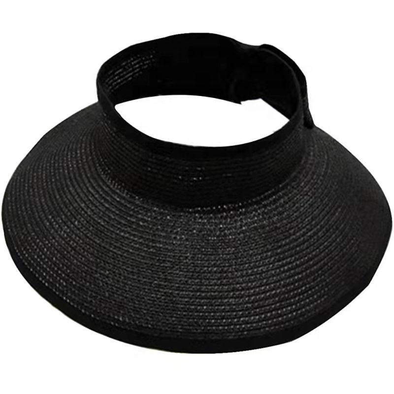 Wholesale Summer Beach Empty Open Top Straw Hats Women Foldable Large Brim UV Protection Sun Visors Hats