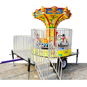 Fairground Attractions Amusement Park Rides Portable Trailer Mounted Small Merry Go Round Mobile Carousel Ride For Sale