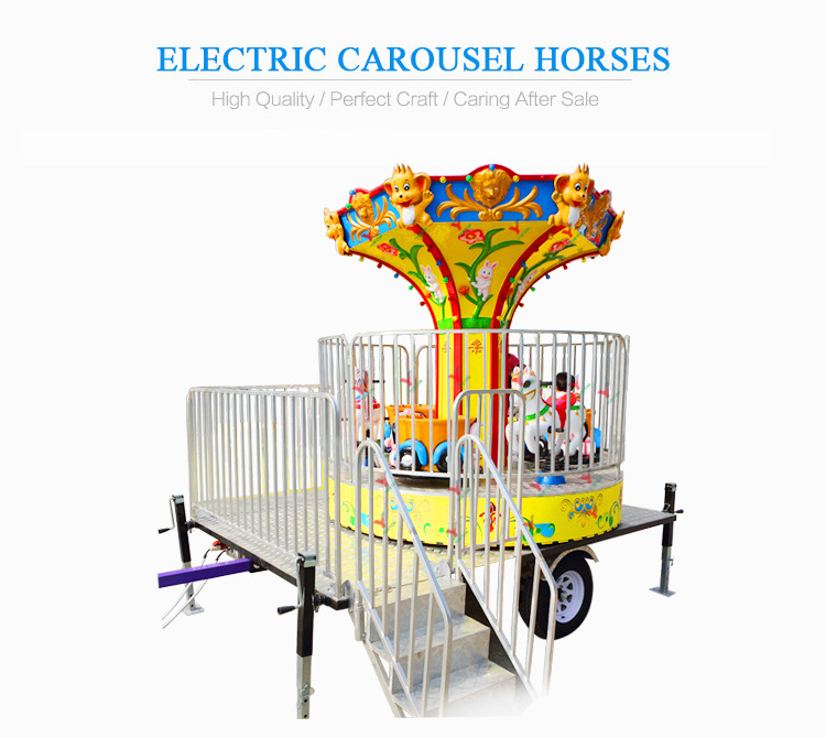 Fairground Attractions Amusement Park Rides Portable Trailer Mounted Small Merry Go Round Mobile Carousel Ride For Sale