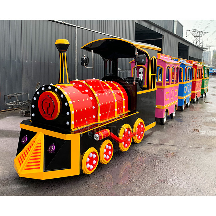 Attractive Outdoor Amusement Train Rides Tourist Kiddie Classic Vintage Mini Trackless Electric Kids Train For Sale