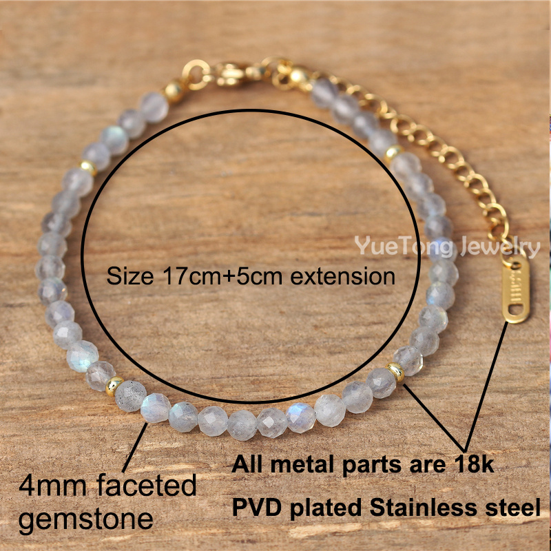 4mm Faceted Gemstone Beads Dainty Bracelet for Women Natural Stone Adjustable Healing Crystal Bracelet Gift Jewelry Wholesale