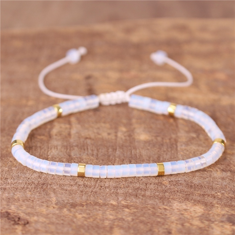 Custom 2 x 4mm Dainty Bracelet Semi-precious Flat Beaded Handwoven Fashion Adjustable Bracelet for Women