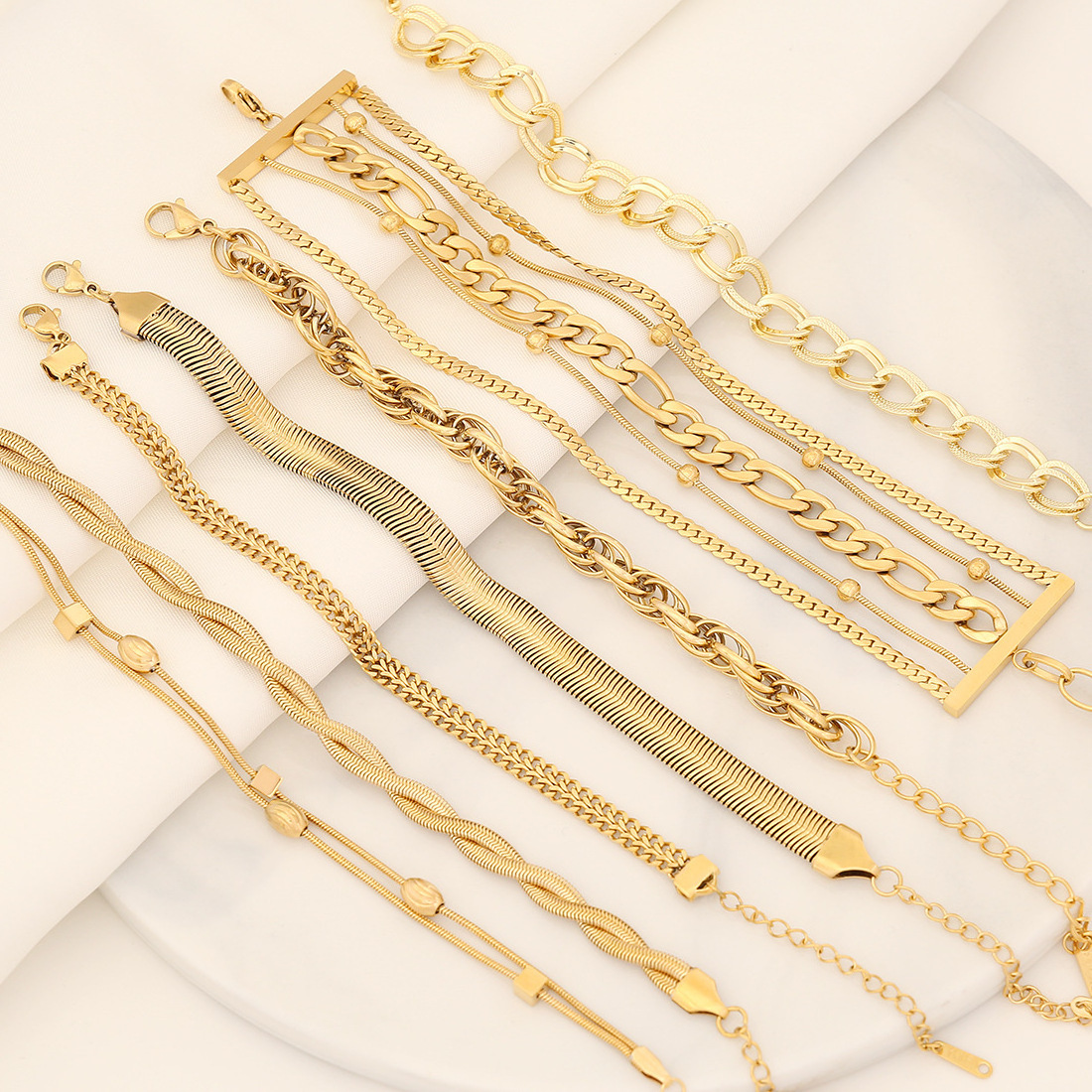 New style gold stainless steel Cross-border new jewelry Versatile stainless steel bracelet Personalized bead chain bracelet B500