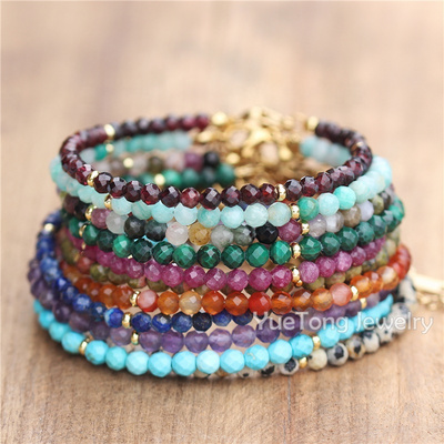 4mm Faceted Gemstone Beads Dainty Bracelet for Women Natural Stone Adjustable Healing Crystal Bracelet Gift Jewelry Wholesale