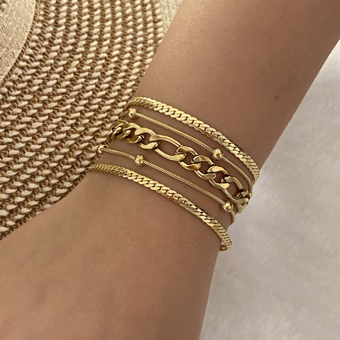 New style gold stainless steel Cross-border new jewelry Versatile stainless steel bracelet Personalized bead chain bracelet B500