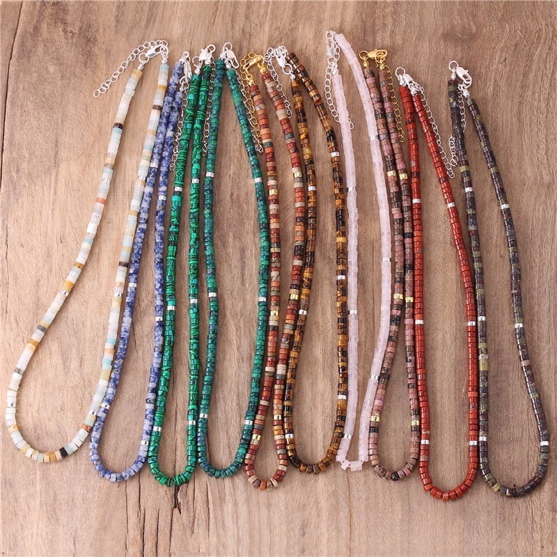 Fashion Natural Stone 2x4mm Heishi Rondelle Beads Choker Necklace For Women Layering Short Necklace Beach Jewelry Wholesale