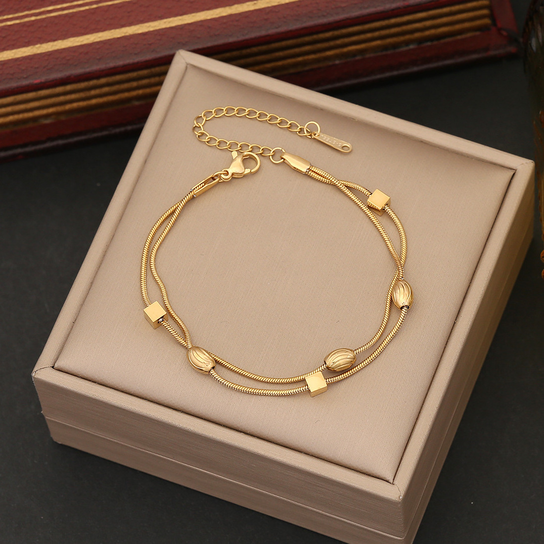 New style gold stainless steel Cross-border new jewelry Versatile stainless steel bracelet Personalized bead chain bracelet B500