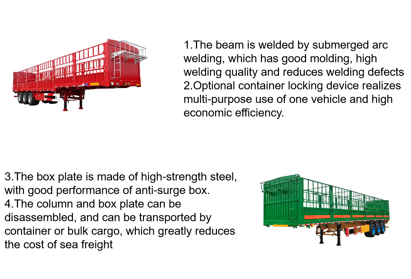 Factory superior quality Cargo Livestock Sugar Cane Stake Fence SemiTrailer For Sale 3 axles cargo transport semi trailer