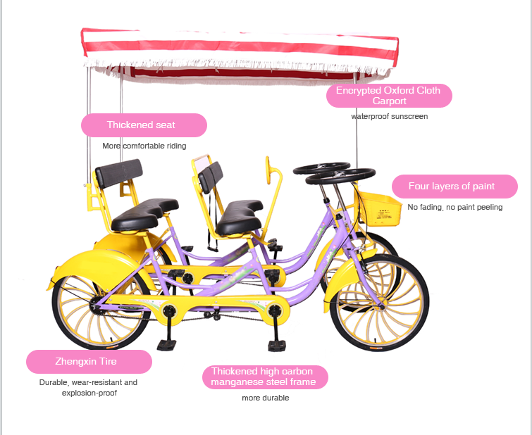 Family Fun Touring Pedal 4 Wheel Bicycles Sightseeing Tandem Bike Person Surrey Bike