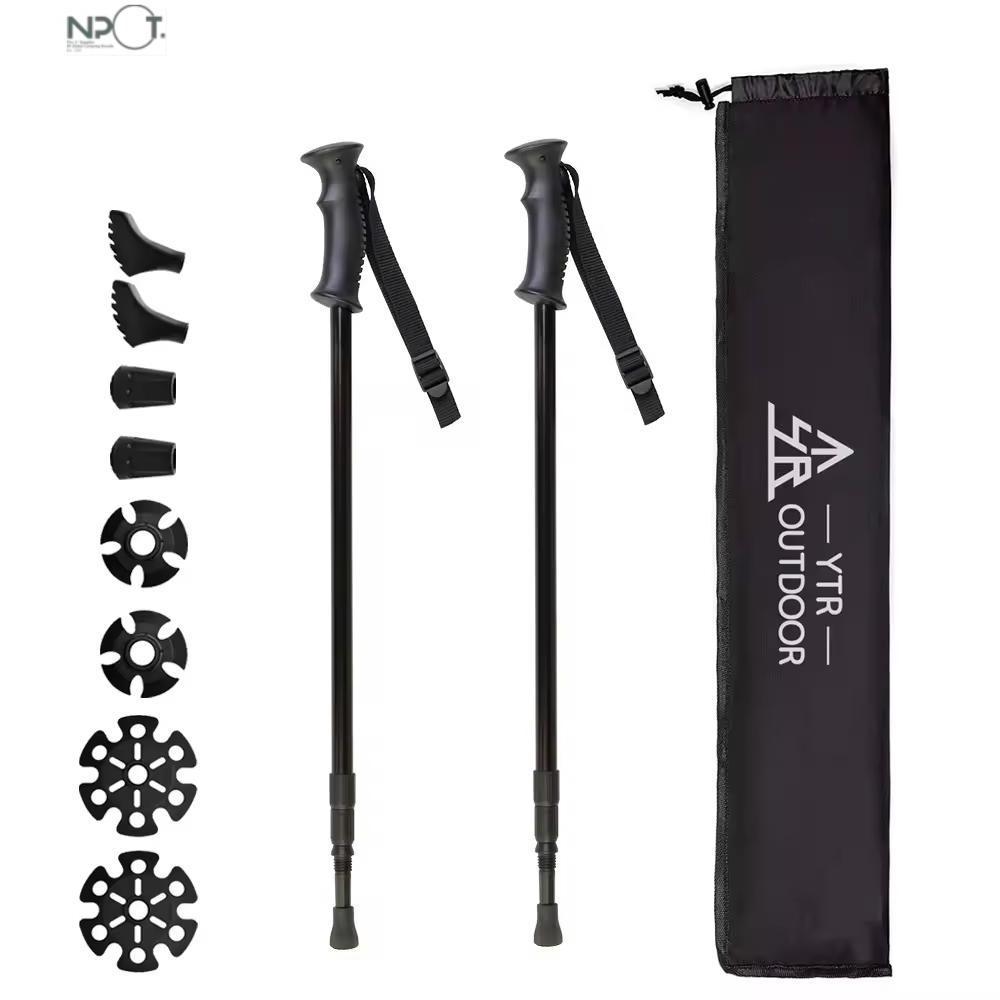 NPOT Tip Walking Stick Trekking Pole Handle Tungsten Manufacturer Ultralight Straight Foldable Aluminum Cork Customized Color