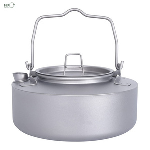 NPOT 700ml Camping Coffee Teapot Outdoor Water Jug Ultralight Titanium Tea Kettle Stove Kettle Water Pot with Folding Handle