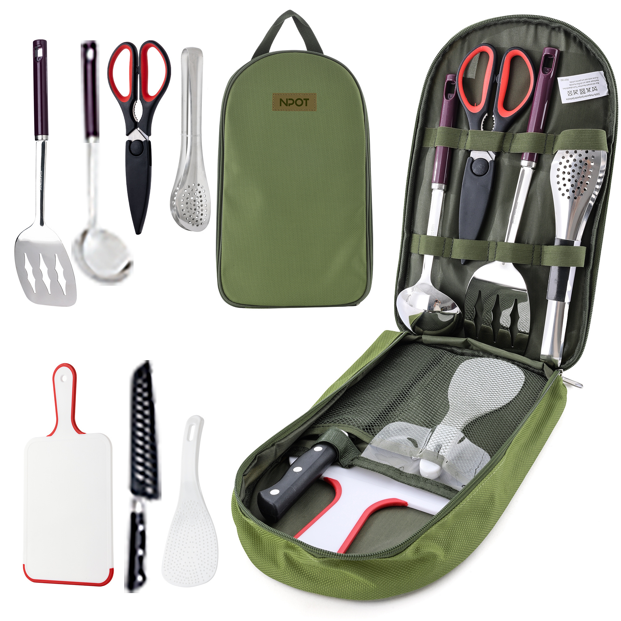 NPOT 2024 Camping Kitchen Equipment Camping Cooking Utensils Set Portable Picnic Cookware Bag Campfire Barbecue Appliances