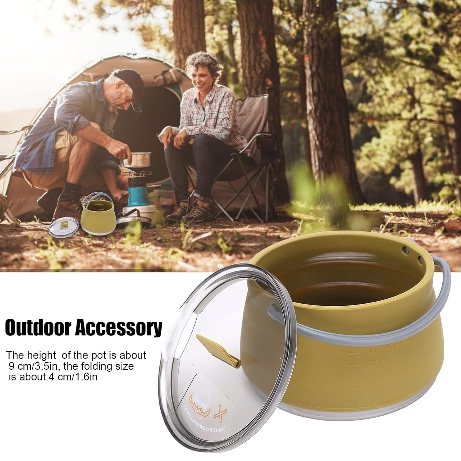 NPOT Silicone Travel Folding Cooking Pot Silicon Collapsible Camping Portable Kettle For Outdoor