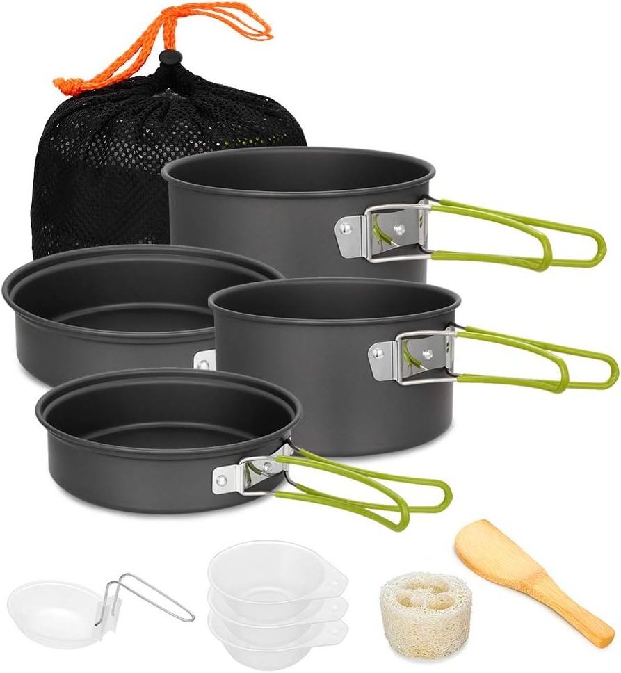 Camping Cookware Set Camping Gear Campfire Utensils Non-Stick Cooking Equipment Lightweight Pot Pan Bowls with Storage Bag