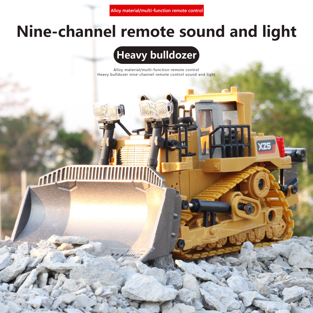 2.4G 9-Channel Remote Control Bulldozer Kids Alloy Remote Control Car With Light And Sound