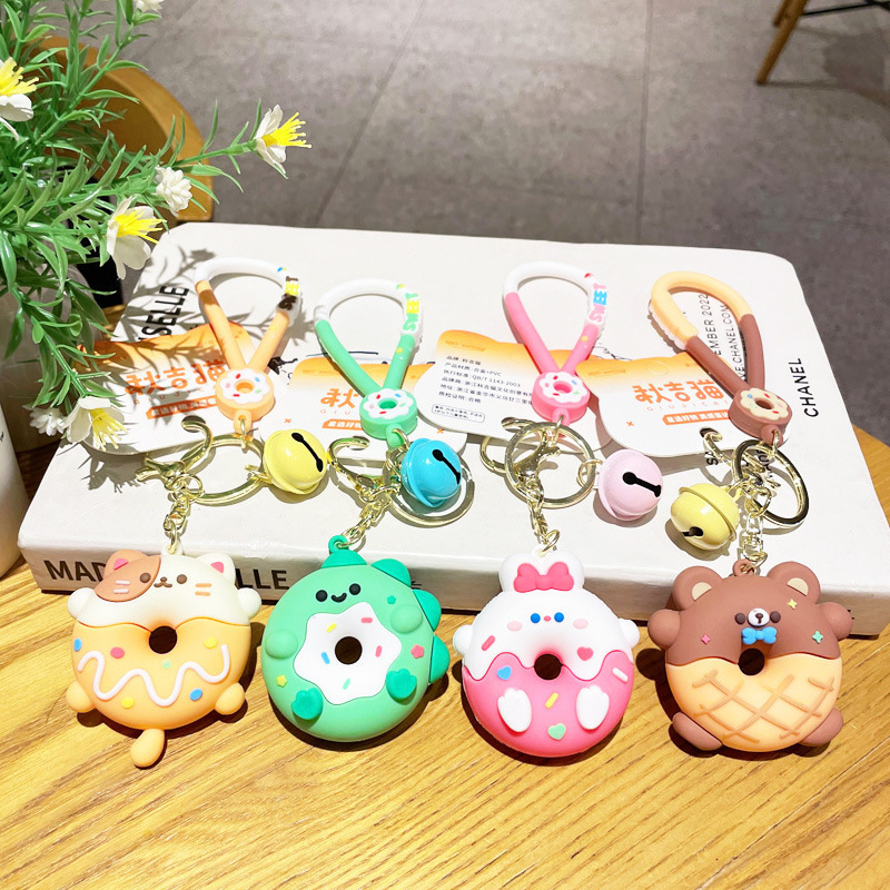 Creative doughnut animal pendant Keychain doll Key chain Wholesale pendant cute accessories Car pvc soft glue