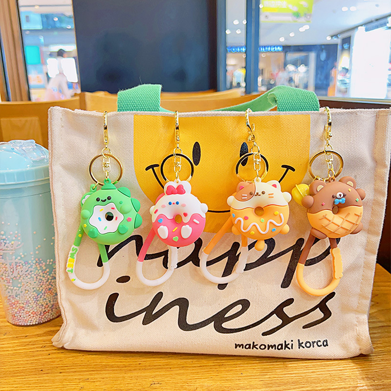 Creative doughnut animal pendant Keychain doll Key chain Wholesale pendant cute accessories Car pvc soft glue