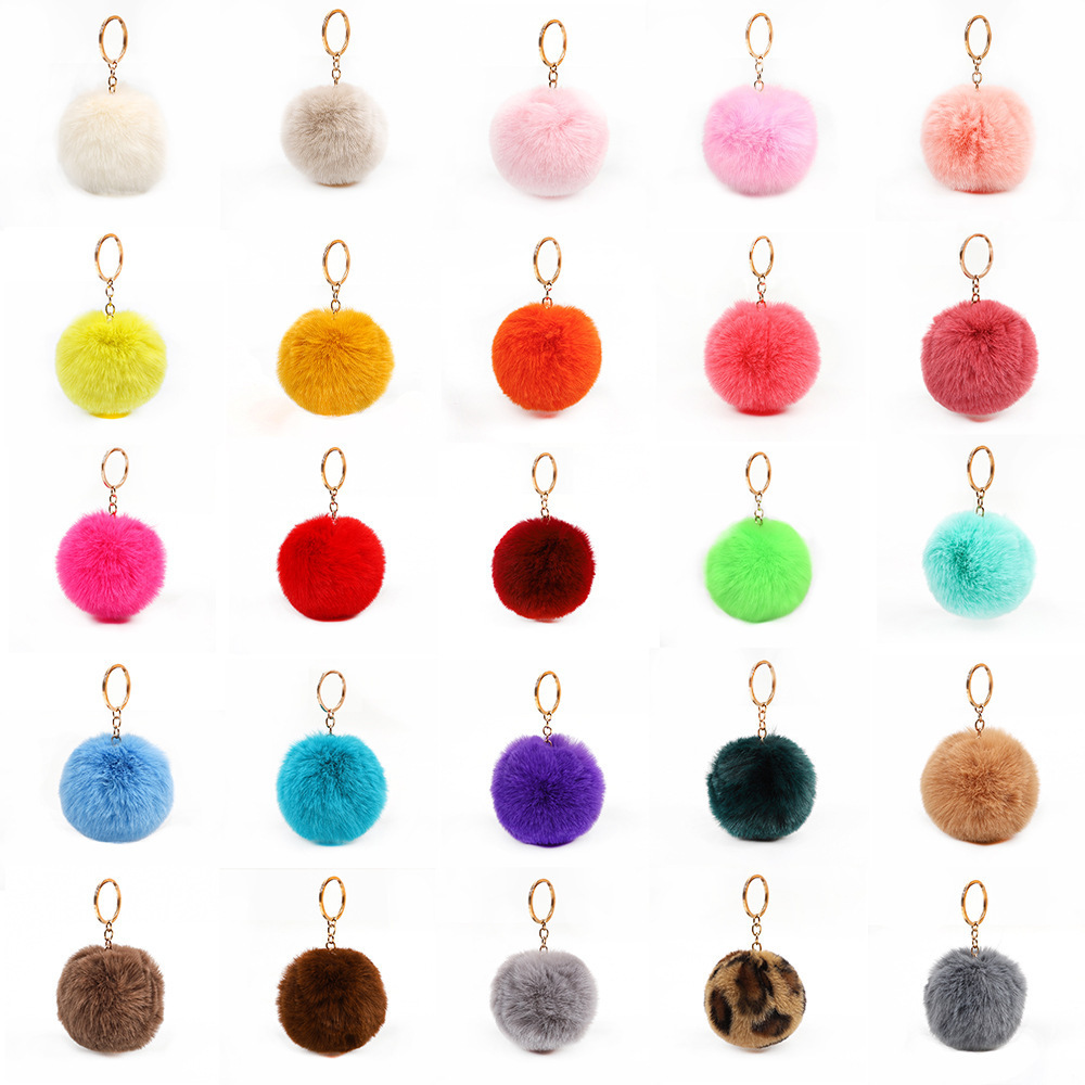 Wholesale Artificial Fur Ball Keychain Pompom Fur Keychains on The Bag Cute 8cm Fluffy Faux Pompon Pendant Accessories