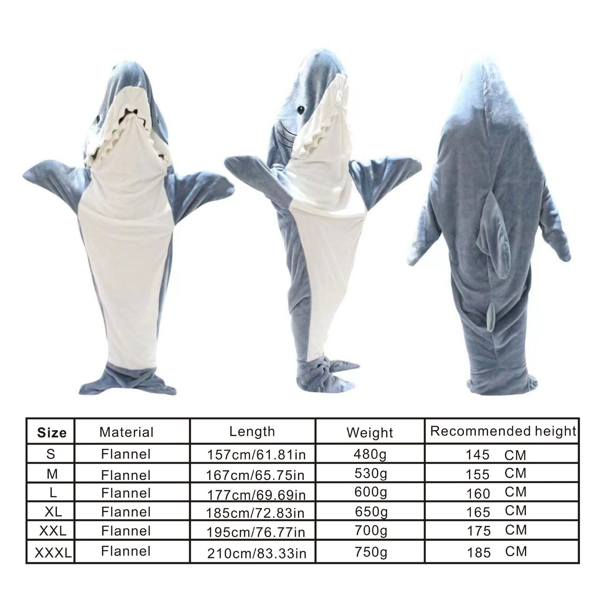 Super Soft Shark Blanket Flannel Sleeping Bag Shark Tail Fleece Hoodie adult size wearable shark blanket onesie