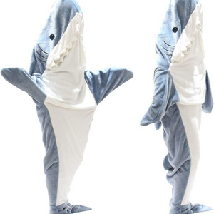 Super Soft Shark Blanket Flannel Sleeping Bag Shark Tail Fleece Hoodie adult size wearable shark blanket onesie