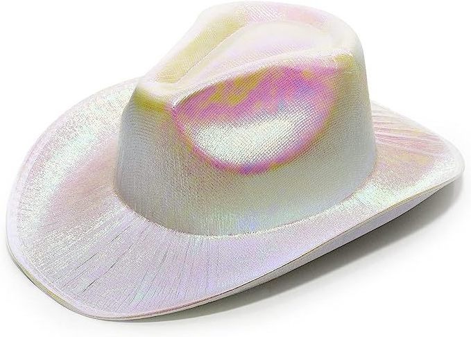 Fashion Iridescent Holographic Party Favors hats Fun pink, cowboy hats Cowgirl Supplies for Women light up cowboy hat