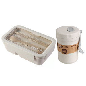 New Biodegradable Food Container Set Bento Box With Cup Wheat Straw Lunch Box