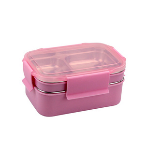 Cheap food grade Metal Leak Proof 2 tier layer children's Food Container Steel Bento Lunch Box