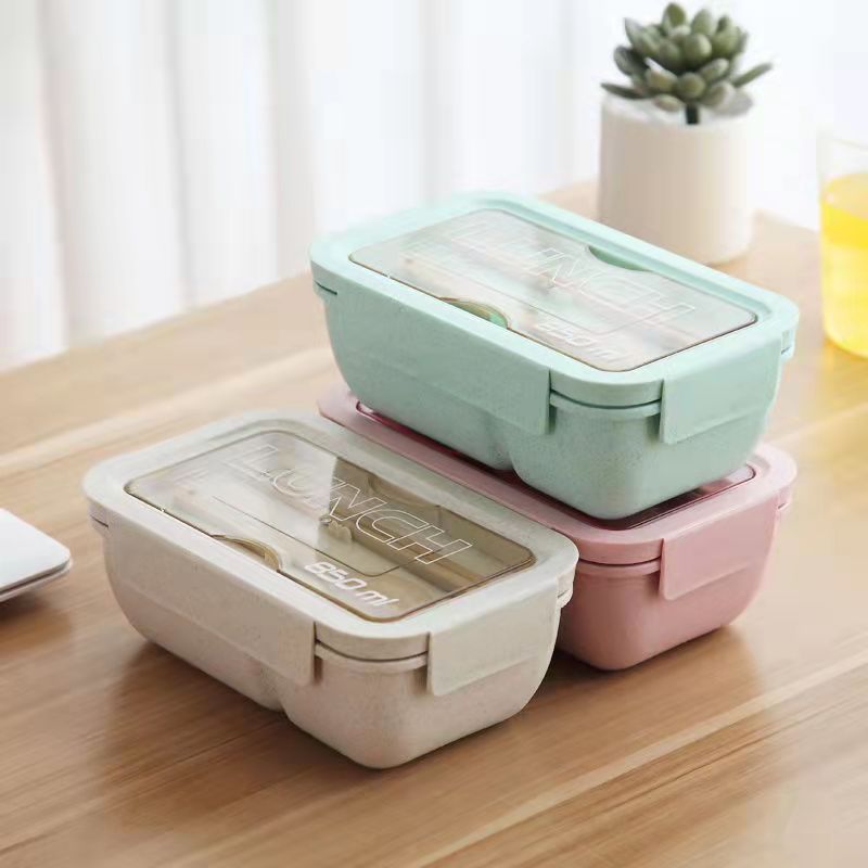 New Biodegradable Food Container Set Bento Box With Cup Wheat Straw Lunch Box