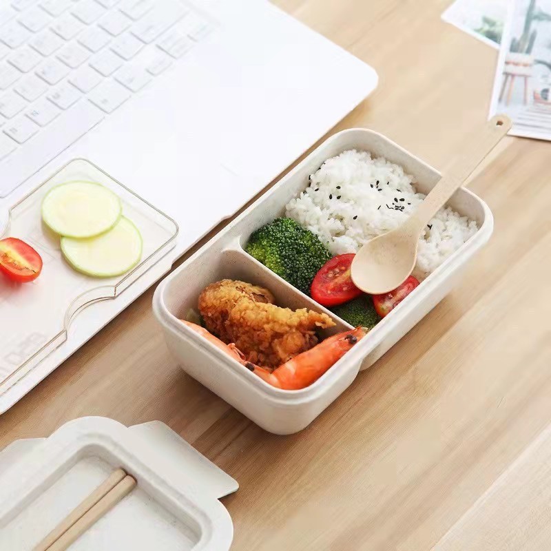 New Biodegradable Food Container Set Bento Box With Cup Wheat Straw Lunch Box