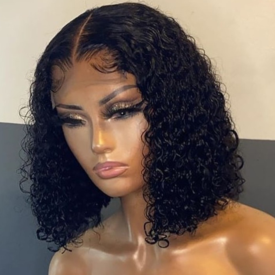 Afro Curly Wigs Natural Hairline 150% Density Remy Human Hair For Black Women wholesale short lace front bob wig