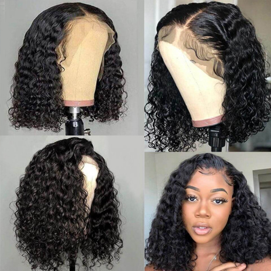 Afro Curly Wigs Natural Hairline 150% Density Remy Human Hair For Black Women wholesale short lace front bob wig