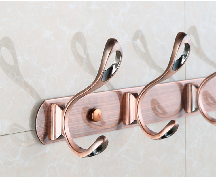 Customized  Wall Mounted Stainless Steel 5 hooks Hanging Clothes Coat Hanger for Bathroom