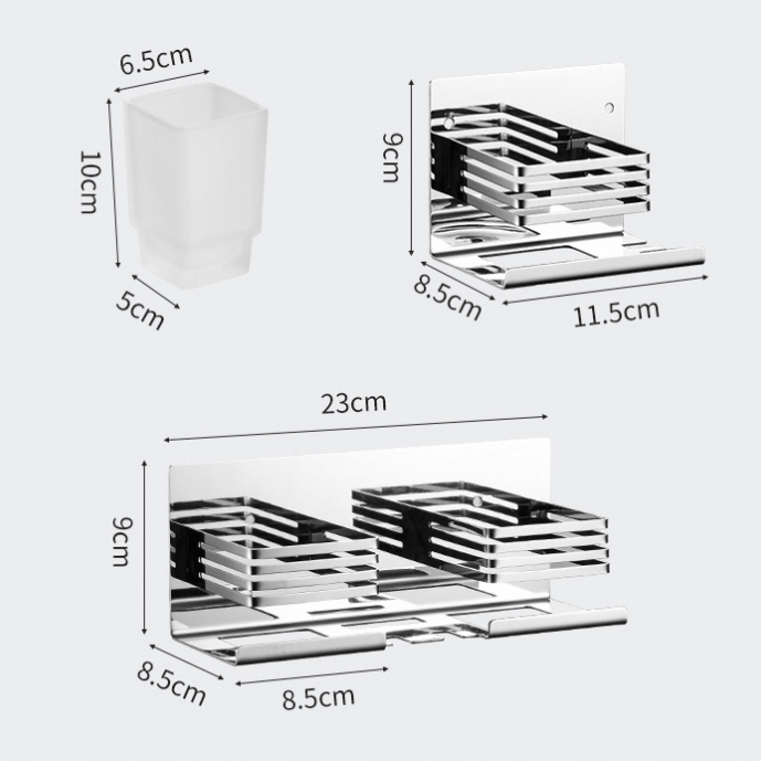 High Quality Customized Stainless Steel Wall Mount Toothbrush Holder With Glass Cup