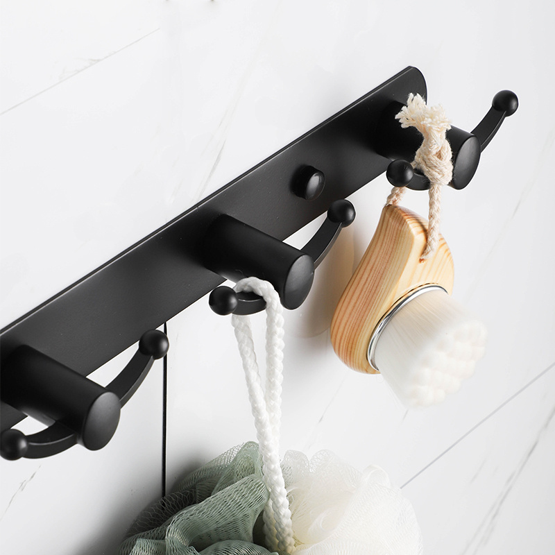 Bathroom Kitchen Accessories Metal Wall Mounted Modern Closet Black Hooks Set