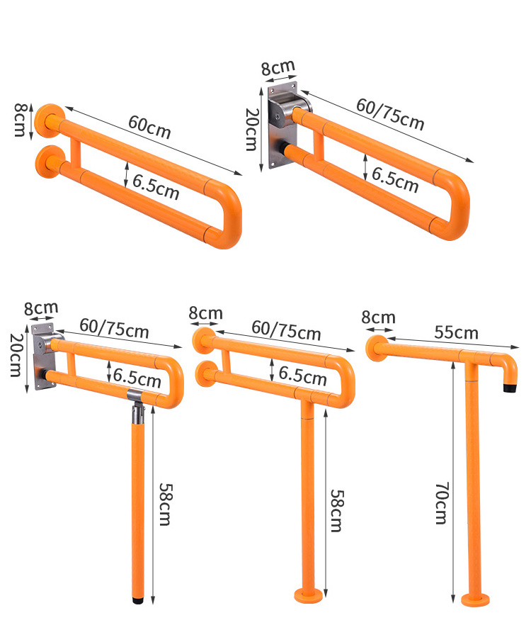 Toilet ABS stainless steel Slip Resistant Folding U Shaped Swing Up Safety Grab Bar