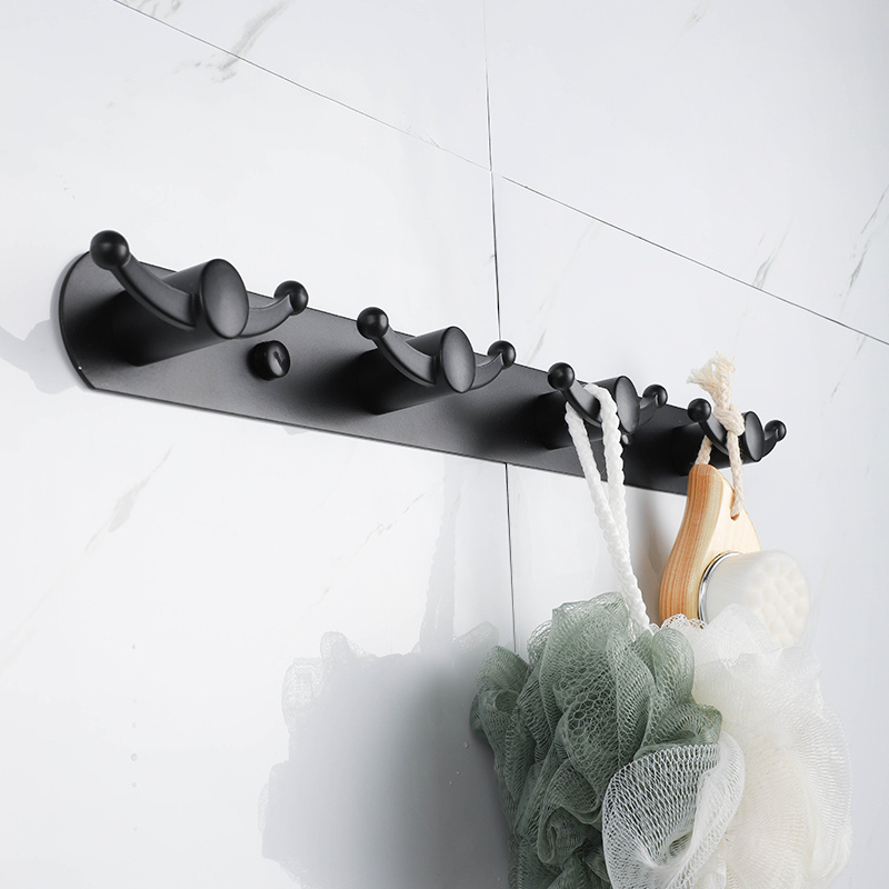 Bathroom Kitchen Accessories Metal Wall Mounted Modern Closet Black Hooks Set