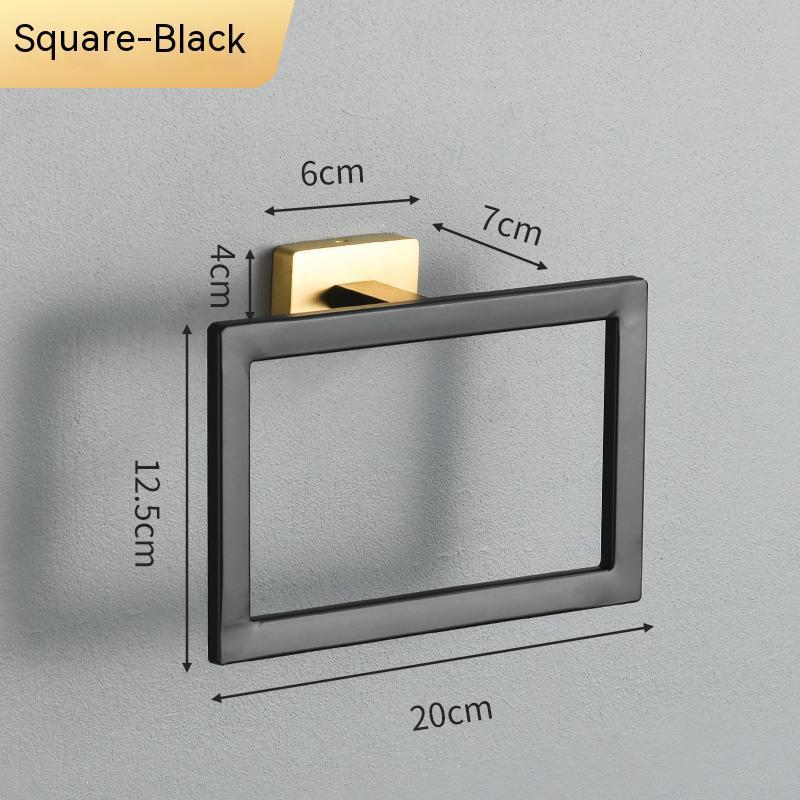 Black Square Towel Ring Modern Hand Towel Holder for Bathroom Wall-Mounted 304 Stainless Steel Towel Hangers