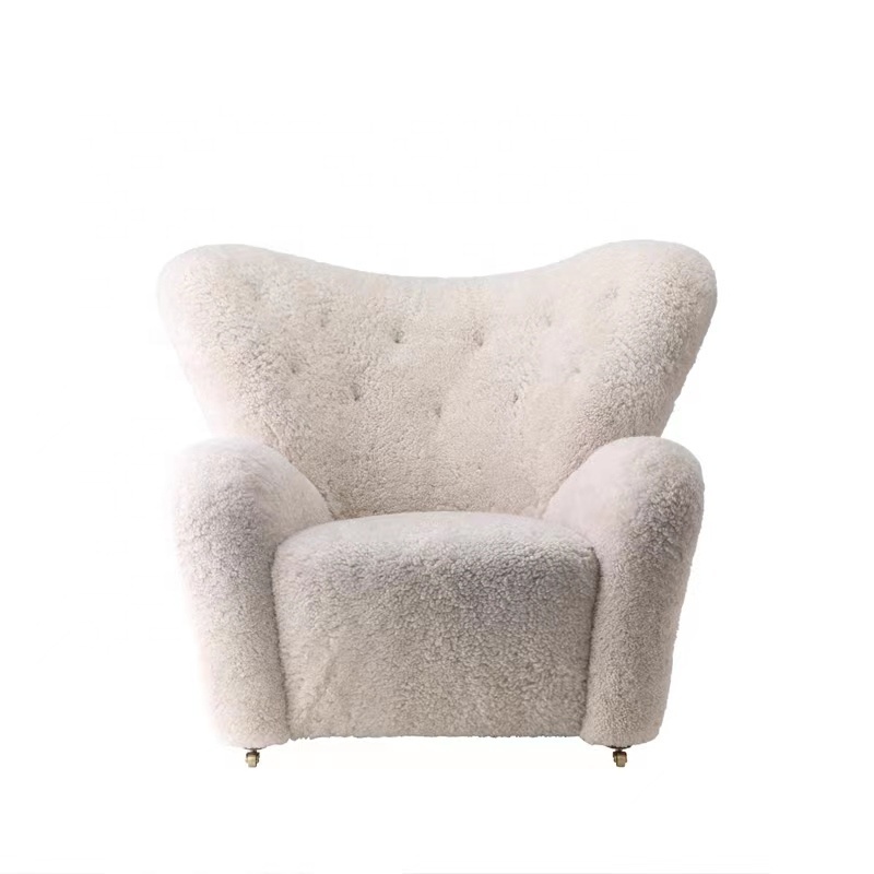 Modern customization living room lounge chair white lamb wool fabric upholstered high wing back leisure chair