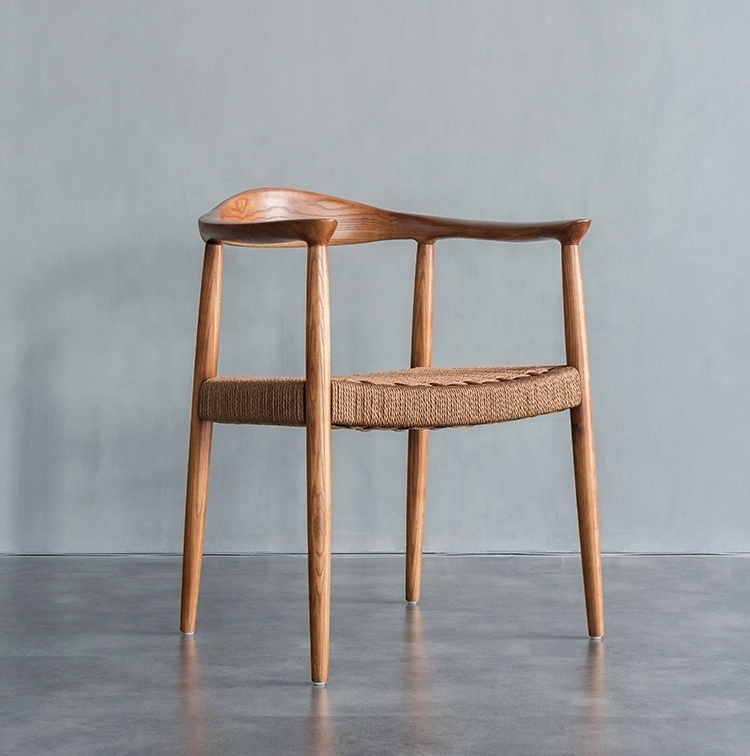 Ash wood wishbone dining chair restaurant solid ash wood with braided rope seat hans wegner president chair