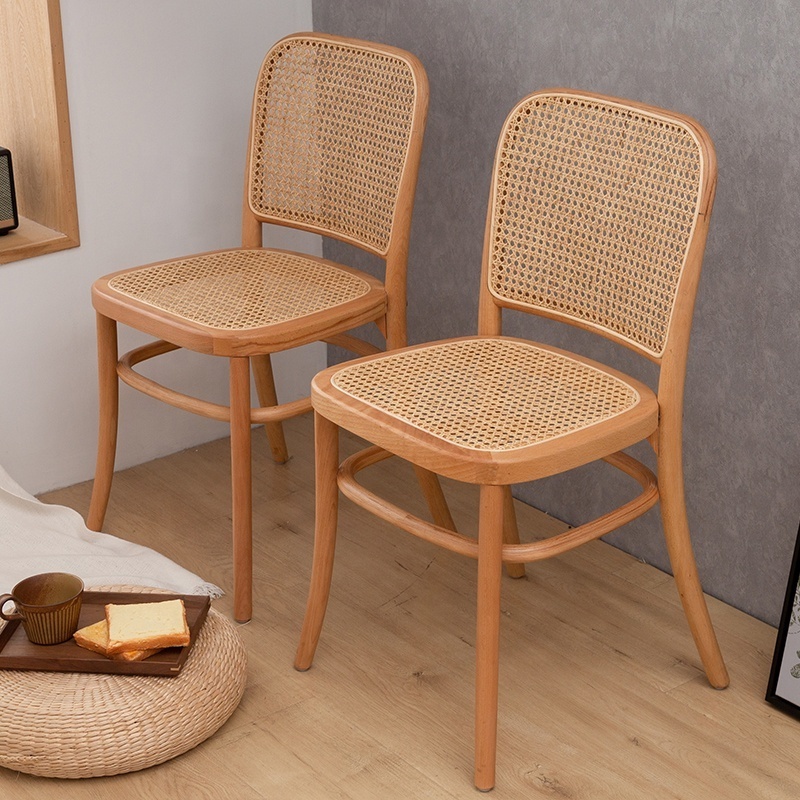 Minimalist Nordic Chairs Restaurant Dining Room Furniture Solid Wood Rattan Dining Chair Set