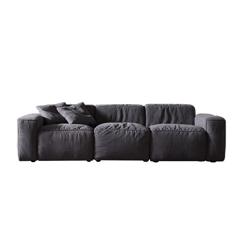 Custom New Modern Livingroom Furniture Fabric Couch Set Feather Filled Lounge Velvet 3 Seater Dark Gray Sofa