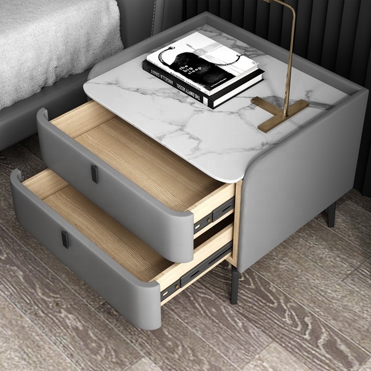 Light Luxury Simple And Durable Modern Hotel Storage Bedside Slate Tabletop Nightstand