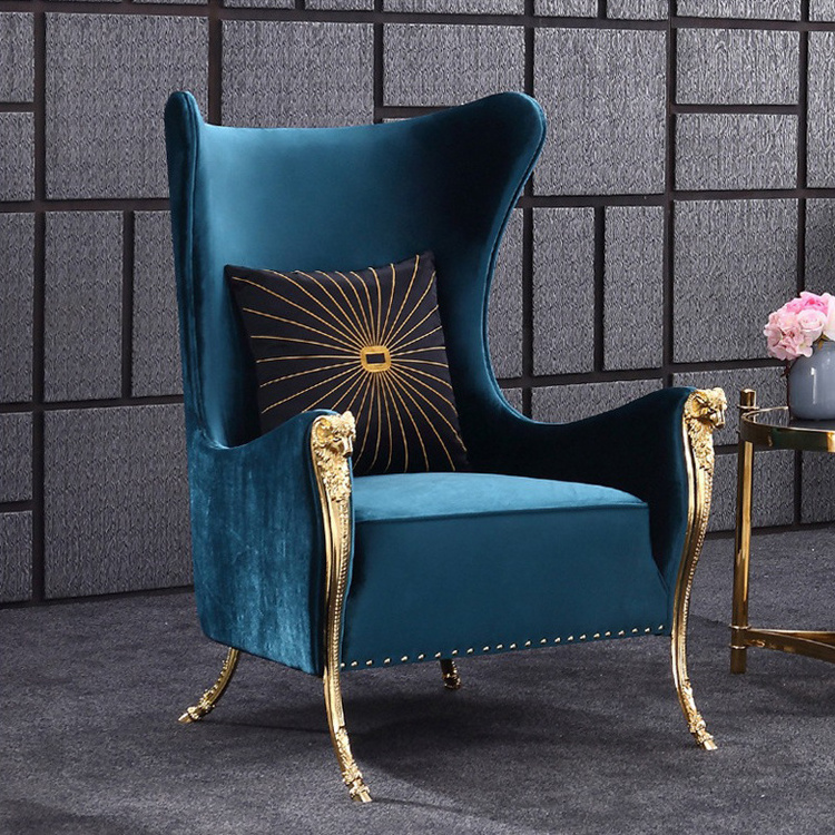 arm chairs Luxury Italian Style Living Room High Back Leisure Golden Metal Leg l Sofa Arm Chair