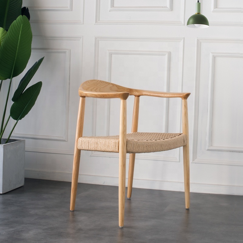 Ash wood wishbone dining chair restaurant solid ash wood with braided rope seat hans wegner president chair