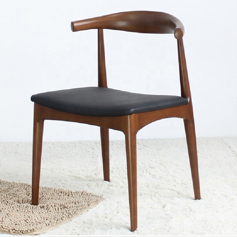 Nordic Hans Wegner wooden elbow dining room chair modern leather OX horn chair for restaurant furniture