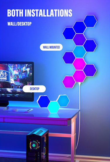 Hexagon Wall Lights Smart Wall Light Wi-Fi Music Sync RGBIC Lamp Hexagonal LED Quantum Light