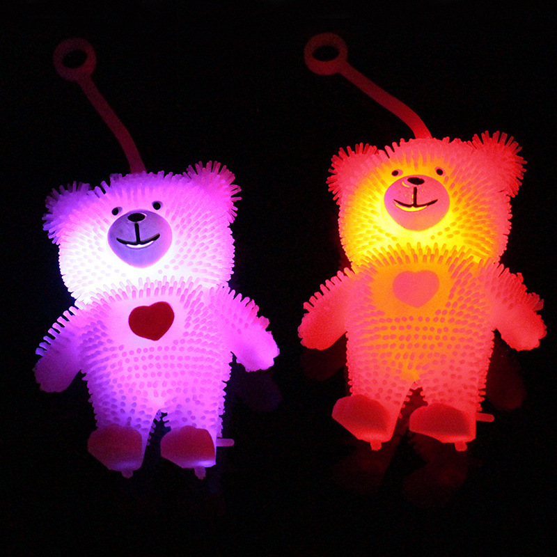 S227 Decompression Luminous Little Bear Toy Colorful Nightlight Little Bear Release Stress Elastic Toys Sparkling Ball