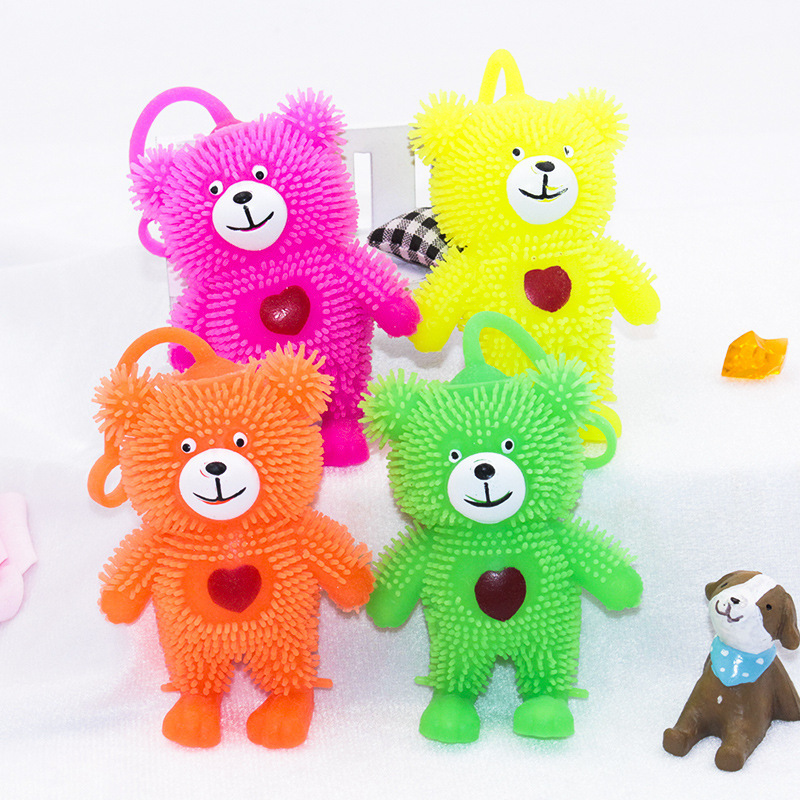 S227 Decompression Luminous Little Bear Toy Colorful Nightlight Little Bear Release Stress Elastic Toys Sparkling Ball